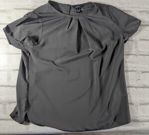 Lands End Blouse Womens 16 Slate Grey Pleated Keyhole Short Sleeve Workwear